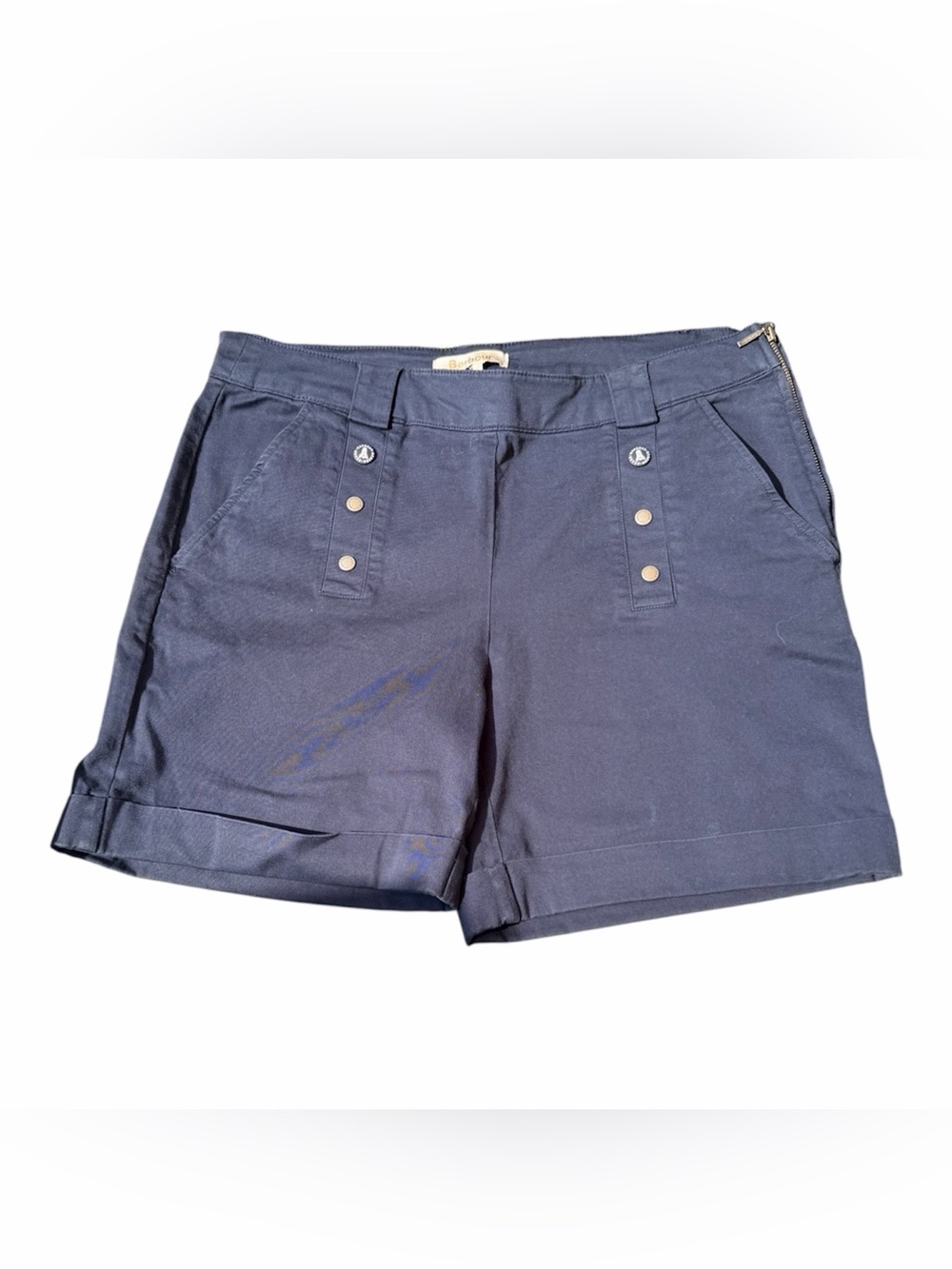 BARBOUR Navy Bowline Cuffed Cotton Shorts with Button Trim - Picture 7 of 11